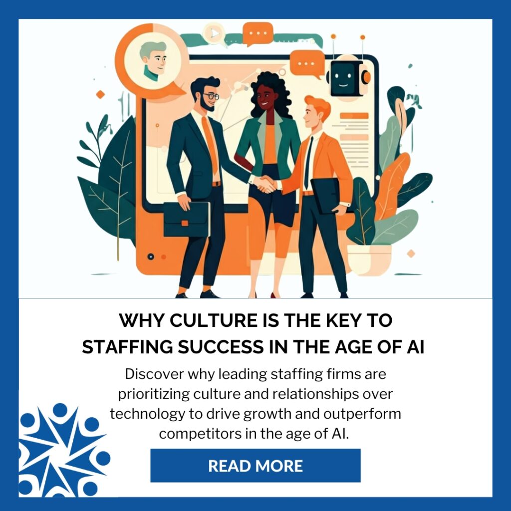 AI in Hiring - Website Illustration of professionals collaborating with AI technology, highlighting the power of AI and culture in staffing for success in the digital age.